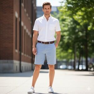 Old Navy Ultimate Slim Builtin Flex Chino Shorts Mens 32 Chambray Blue Casual